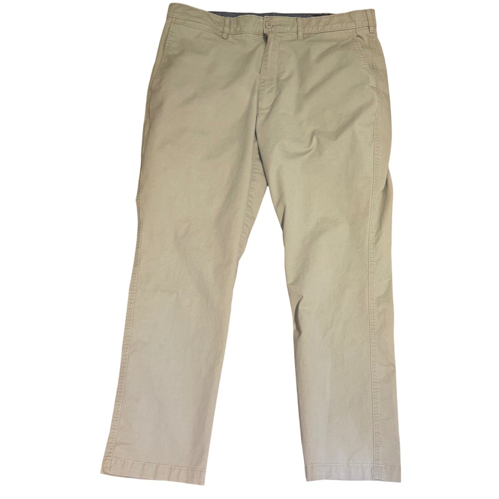 Cremieux Mens Comfort Stretch Chino Pants Khaki‎ Beige Flat Front 35x30 Preppy